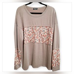 Heimish Floral & Mocha Plus Size Long Sleeve Top~1XL